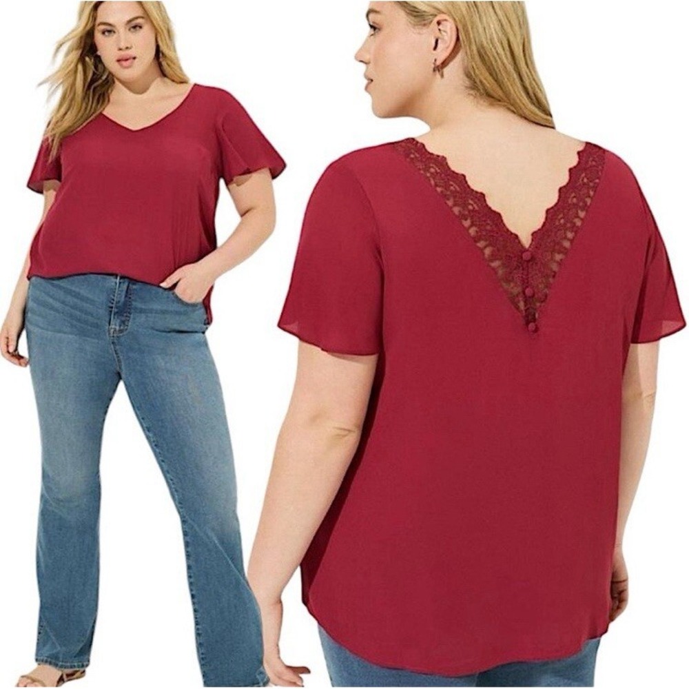 TORRID Georgette Lace Trim V-Neck Blouse NWT Size 1X - Picture 1 of 9